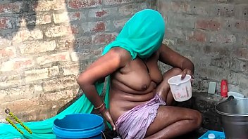 indian slut bathing outside