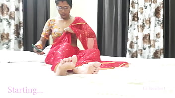 indian hot wife in red saree on honeymoon