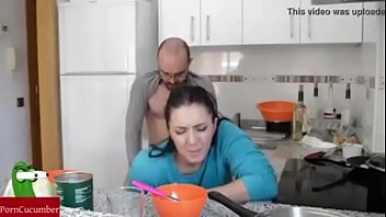 asian son fuck mother in kitchen and father read the news paper
